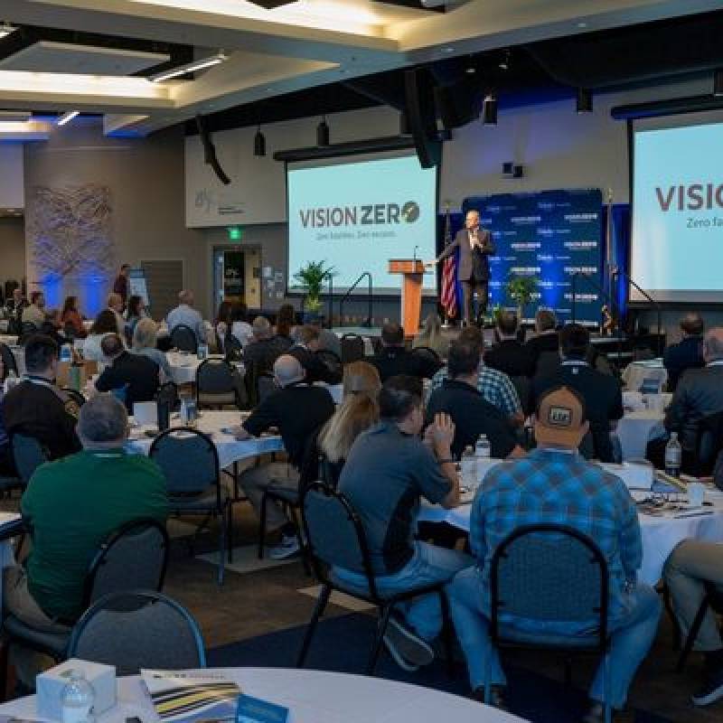 Speaker on stage at the Vision Zero Partner Conference